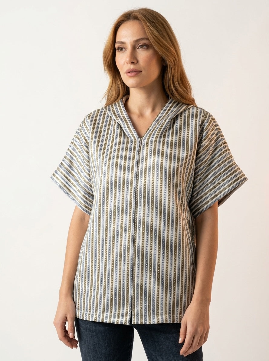 Short Sleeve Sateen Kutnu Women's Hoodie. The Serava Collection.