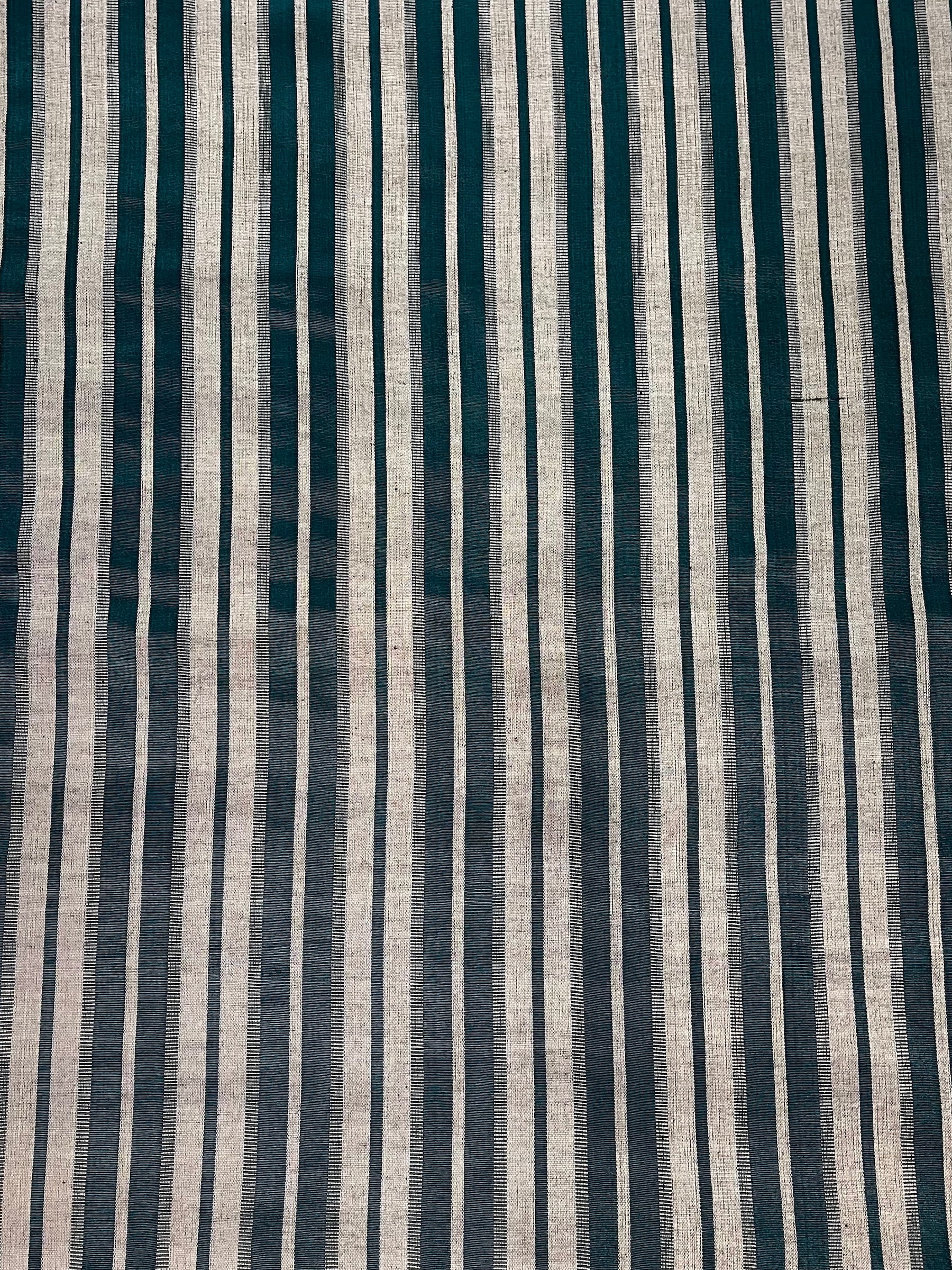 Teal & Gray striped woven fabric. Woven Turkish kutnu fabric.