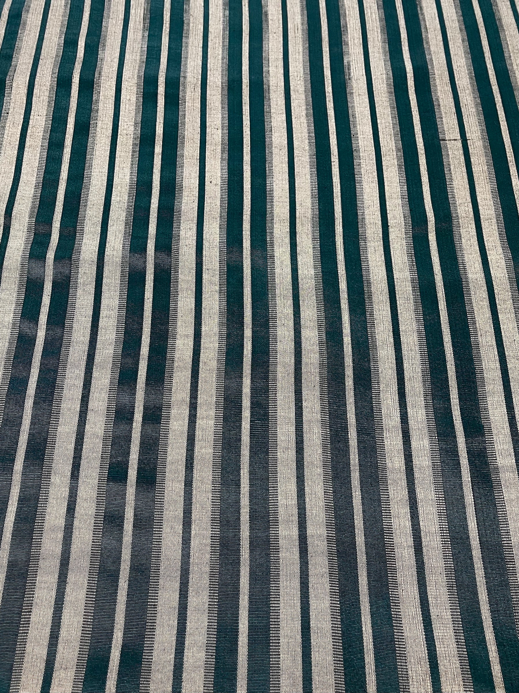 Teal & Gray striped woven fabric. Woven Turkish kutnu fabric.