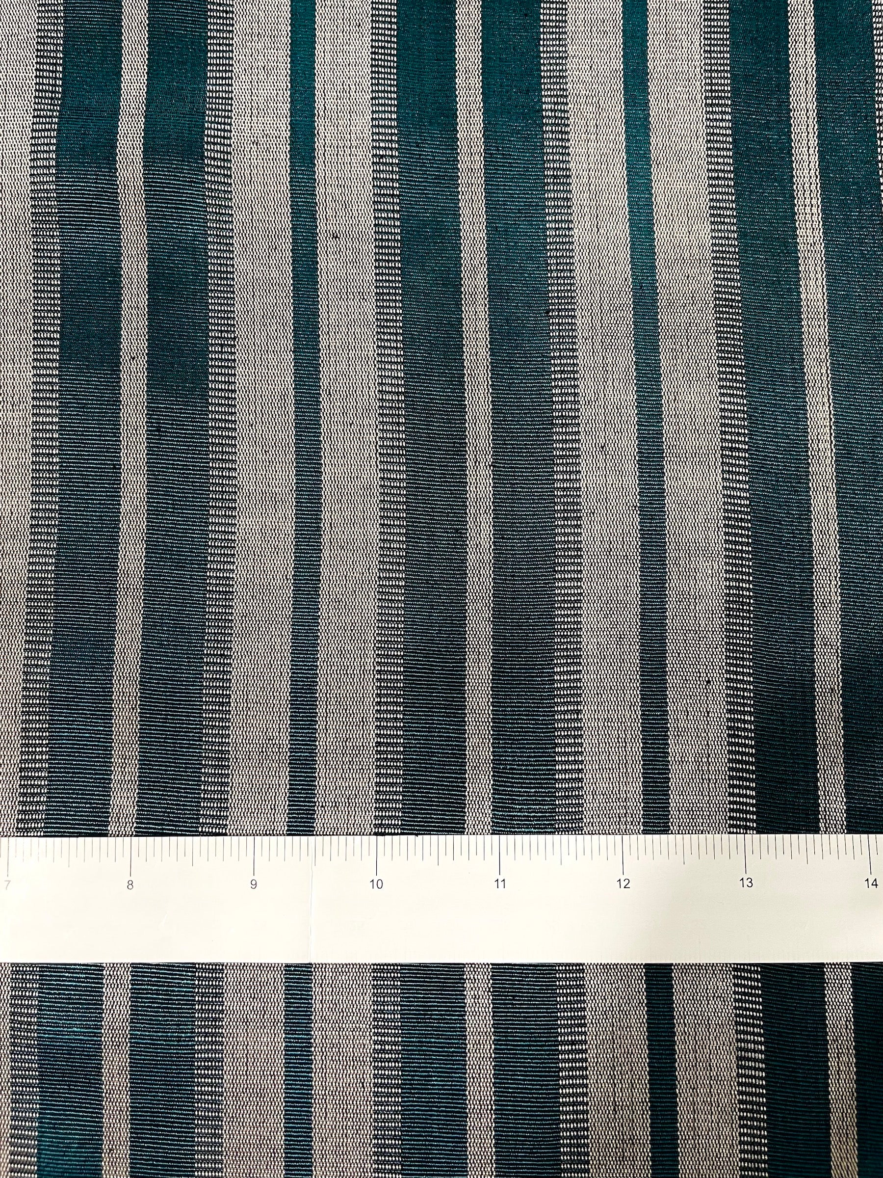 Teal & Gray striped woven fabric. Woven Turkish kutnu fabric.