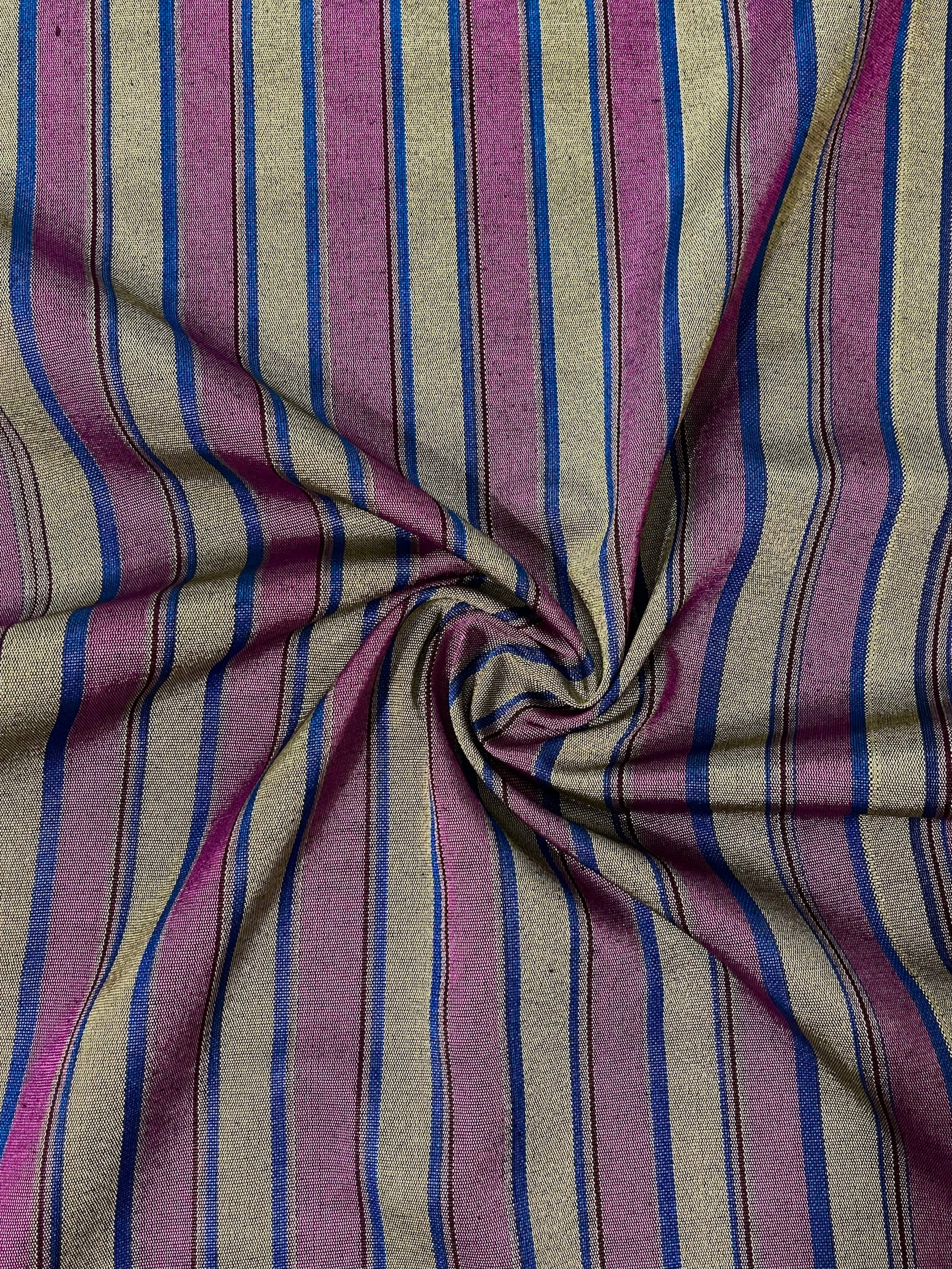 Shiny & Colorful kutnu fabric. Multicolor striped woven fabric.
