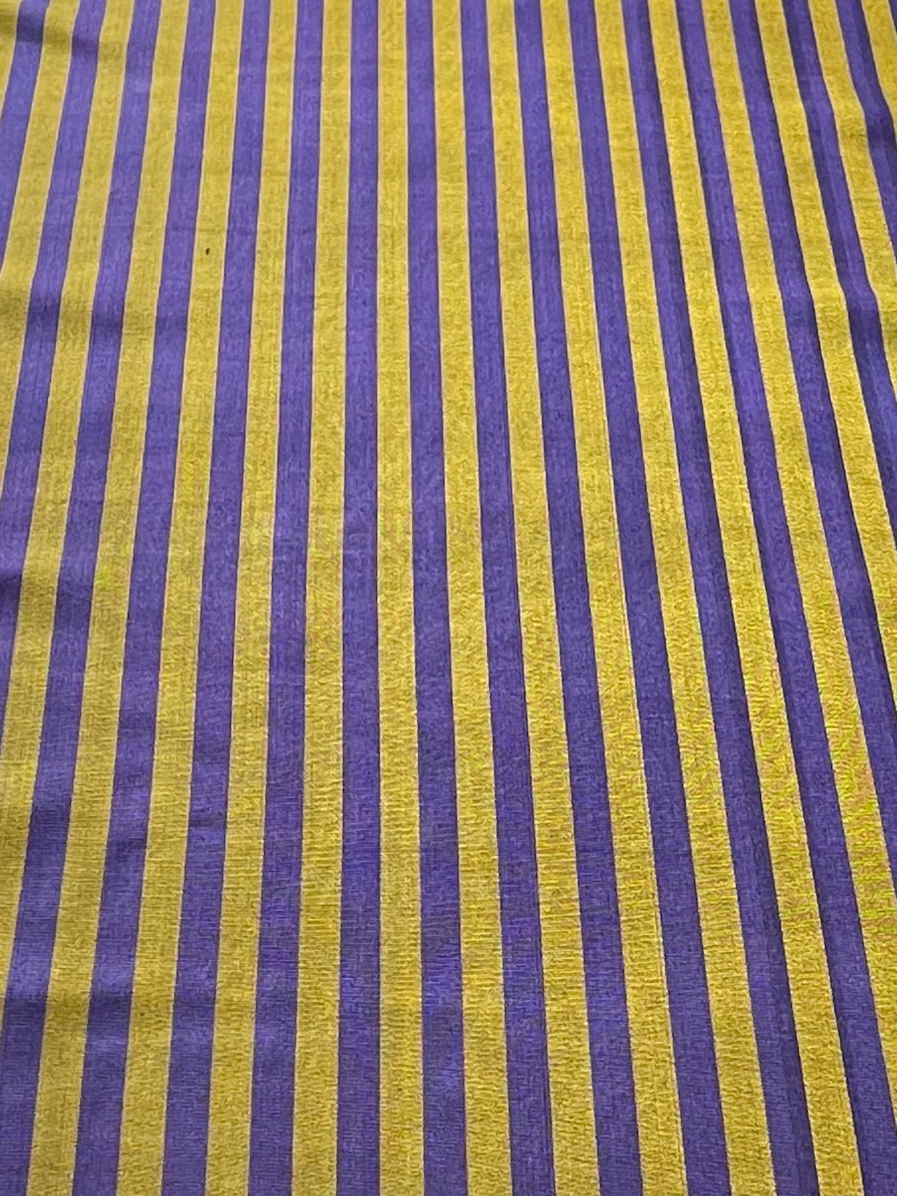 Yellow & Purple striped woven fabric by the yard.