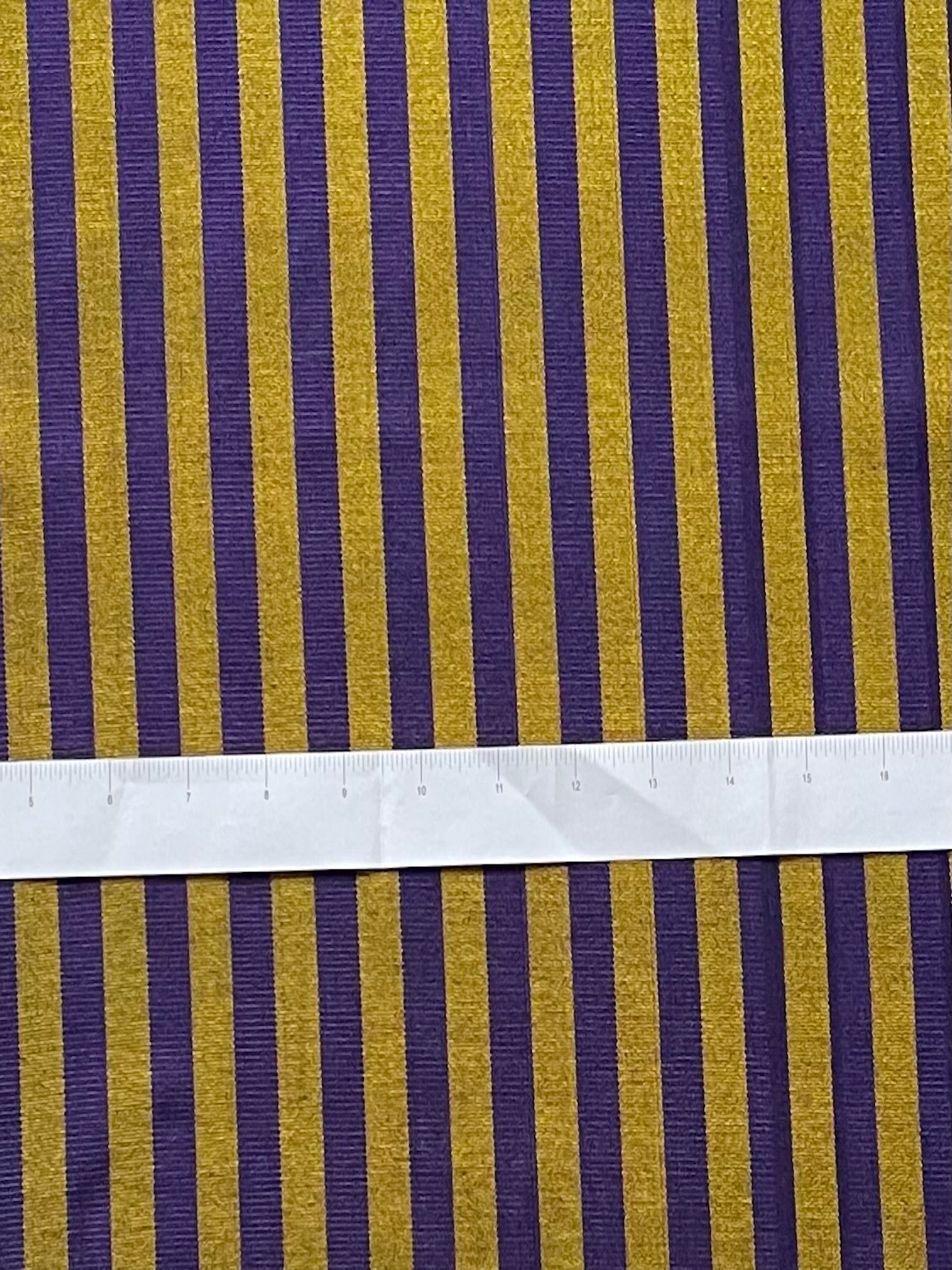 Yellow & Purple striped woven fabric by the yard.