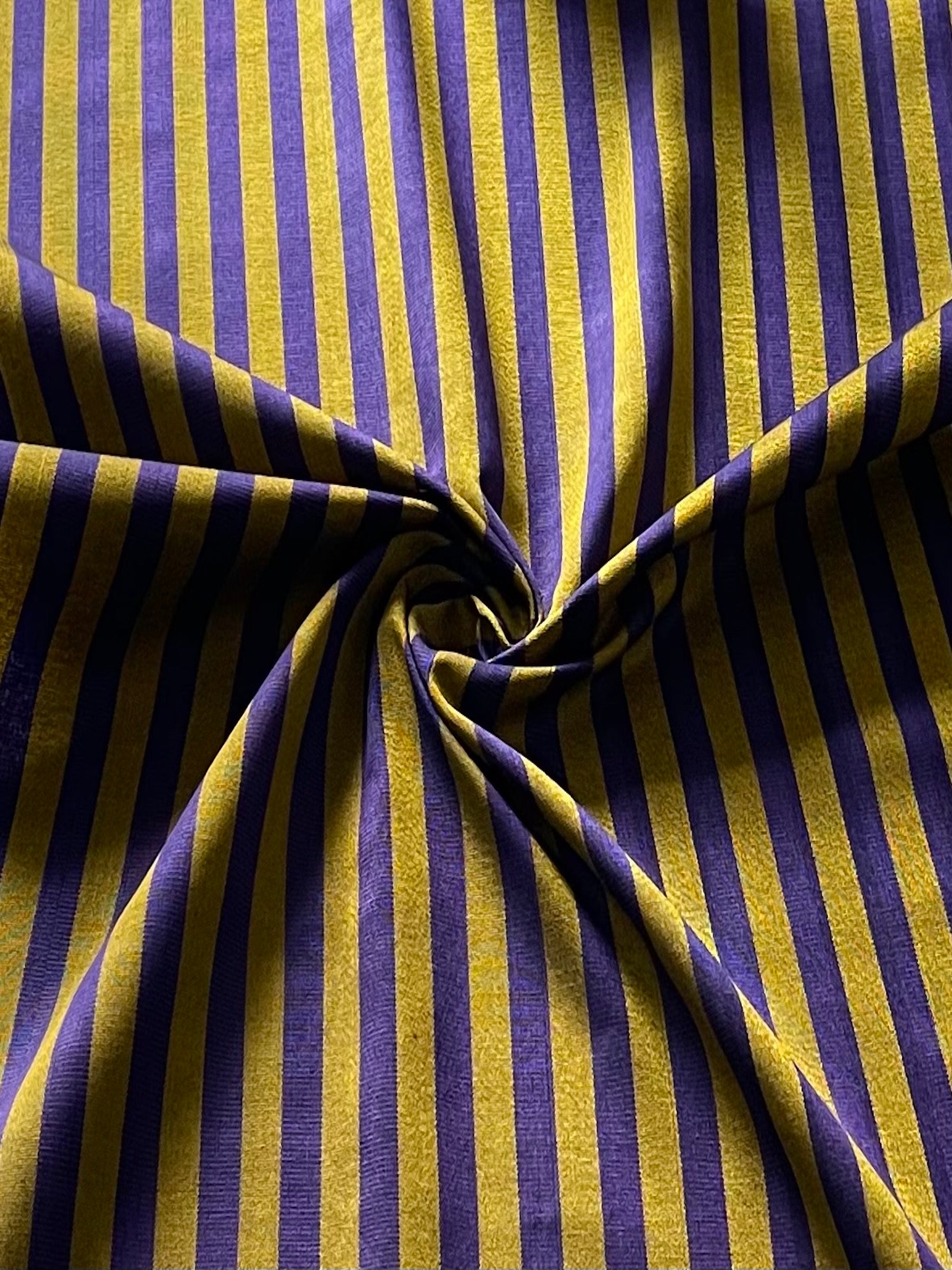 Yellow & Purple striped woven fabric by the yard.