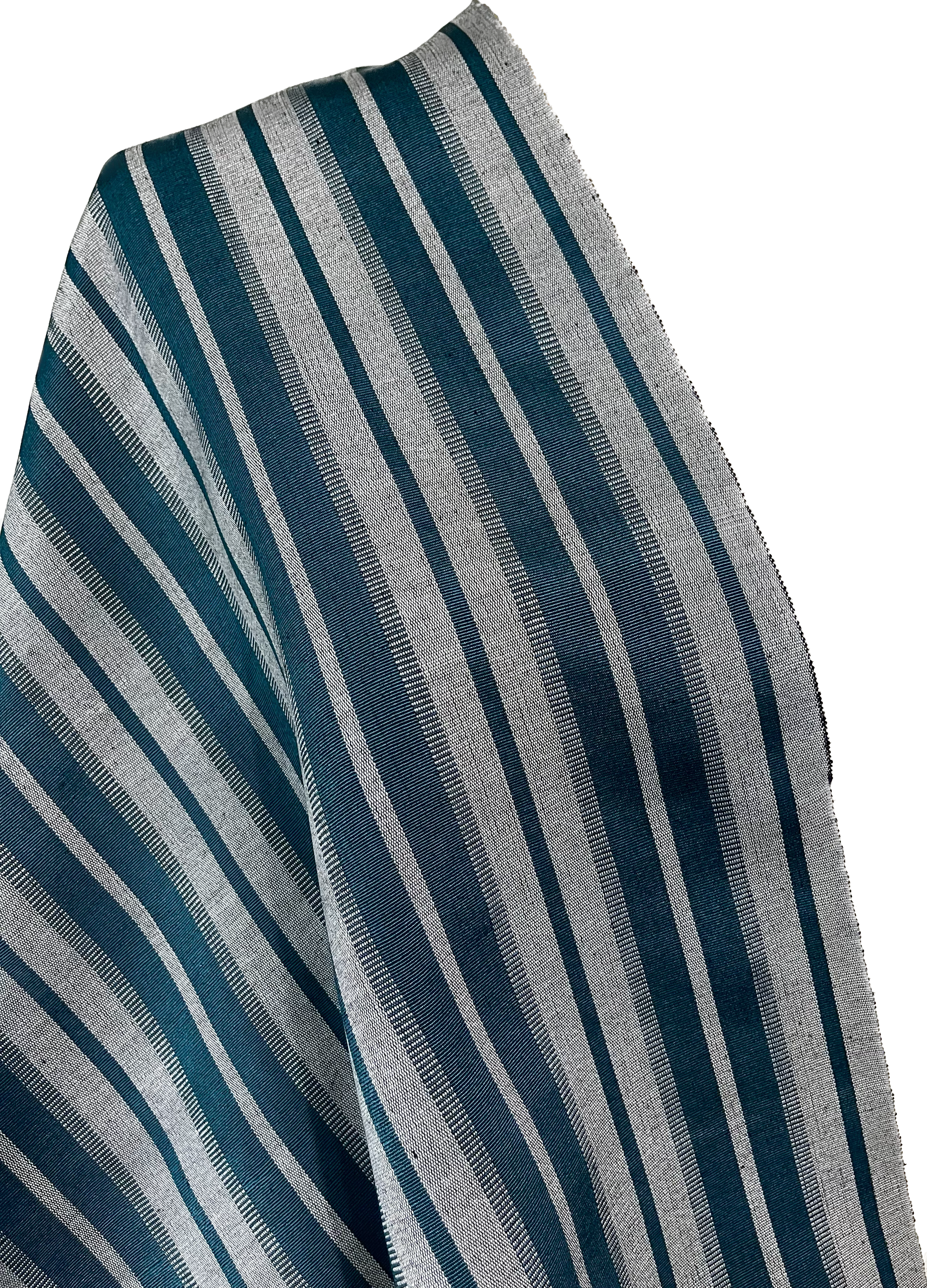 Teal & Gray striped woven fabric. Woven Turkish kutnu fabric.