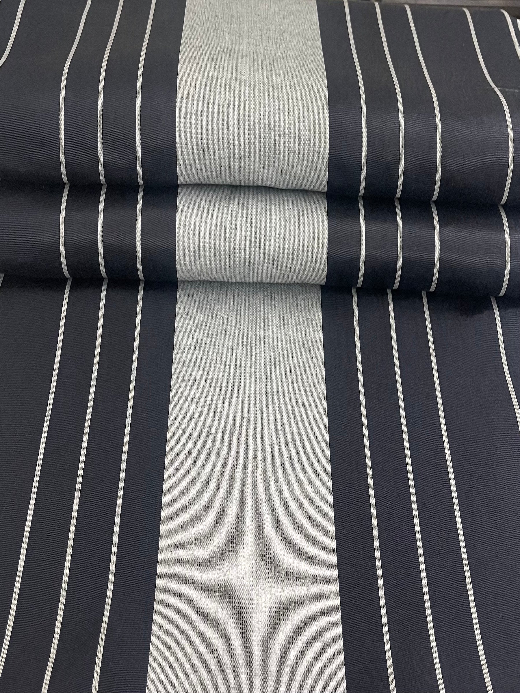 Black & Silver striped kutnu fabric by the yard. 19" wide.