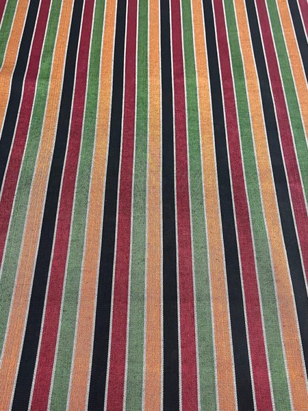 Orange & Green & Bordeaux & Black Multicolor striped woven fabric by the yard. 20" wide.