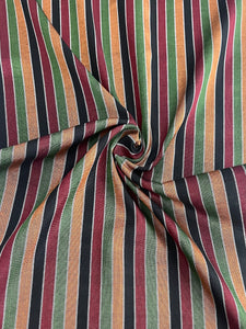 Orange & Green & Bordeaux & Black Multicolor striped woven fabric by the yard. 20" wide.