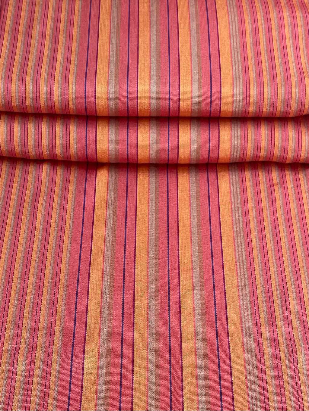 Pink & Orange & Multicolor striped fabric by the yard. 19.5" wide.