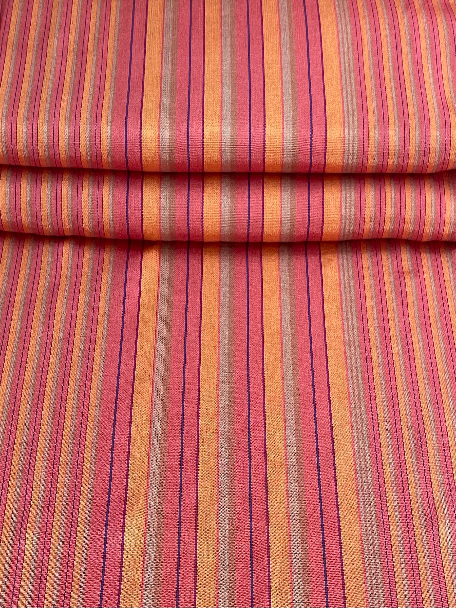 Pink & Orange & Multicolor striped fabric by the yard. 19.5" wide.