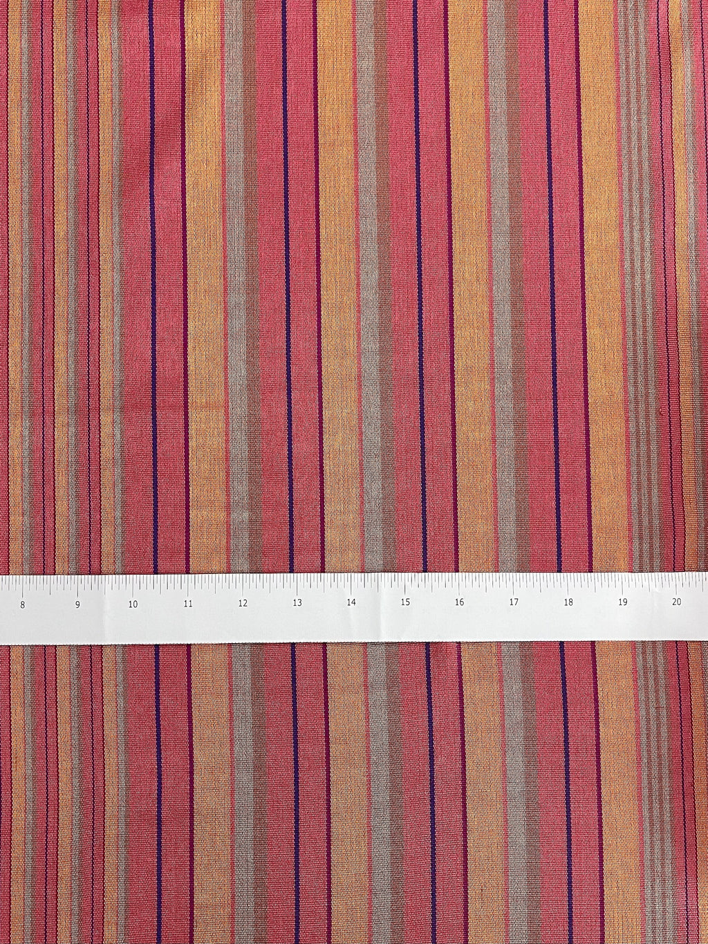 Pink & Orange & Multicolor striped fabric by the yard. 19.5" wide.