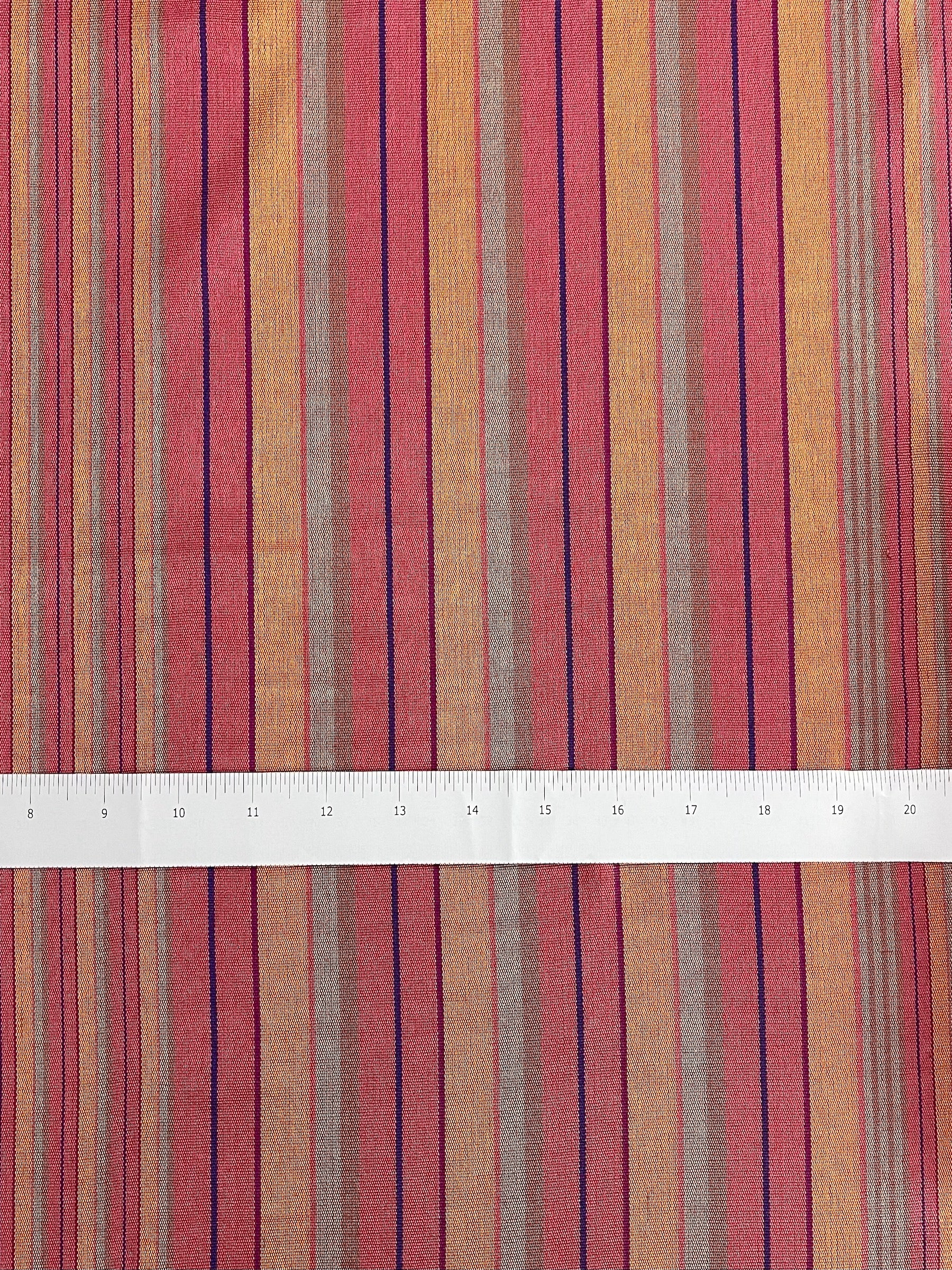 Pink & Orange & Multicolor striped fabric by the yard. 19.5" wide.