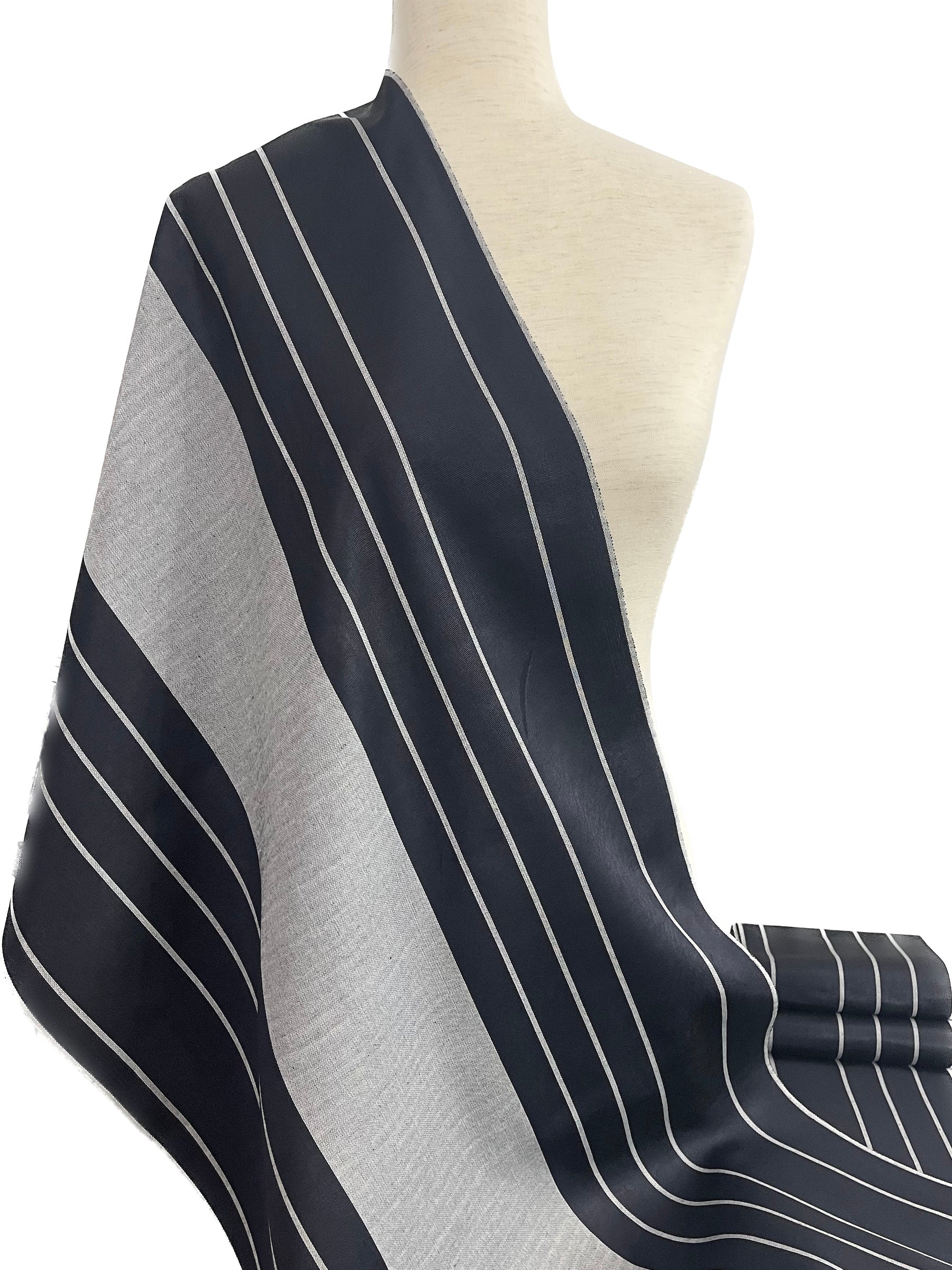 Black & Silver striped kutnu fabric by the yard. 19" wide.