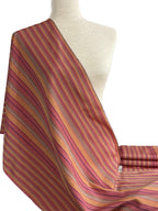Pink & Orange & Multicolor striped fabric by the yard. 19.5" wide.