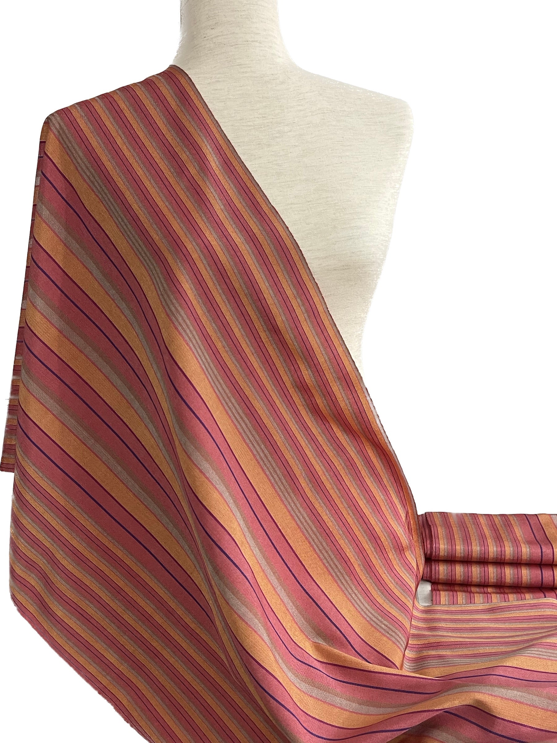 Pink & Orange & Multicolor striped fabric by the yard. 19.5" wide.