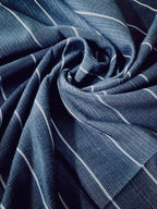Striped handwoven Matte Blue fabric. Historic Turkish Kutnu fabric. 44" wide Cotton and Silk woven fabric. Widest Kutnu fabric.