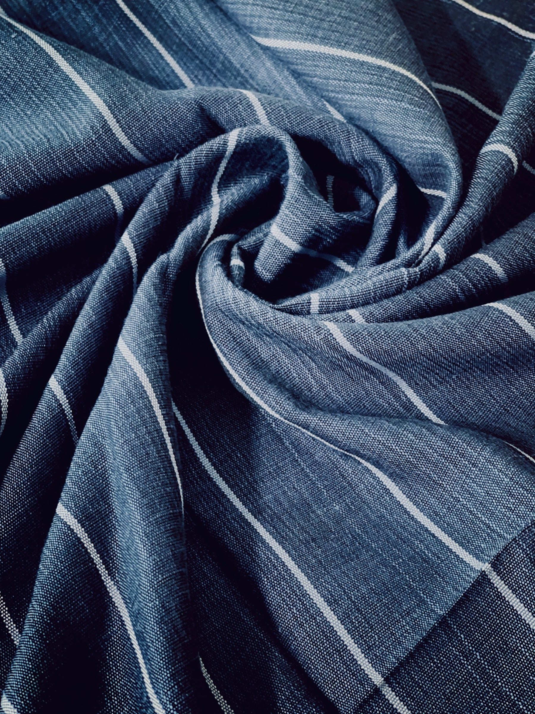 Striped handwoven Matte Blue fabric. Historic Turkish Kutnu fabric. 44" wide Cotton and Silk woven fabric. Widest Kutnu fabric.