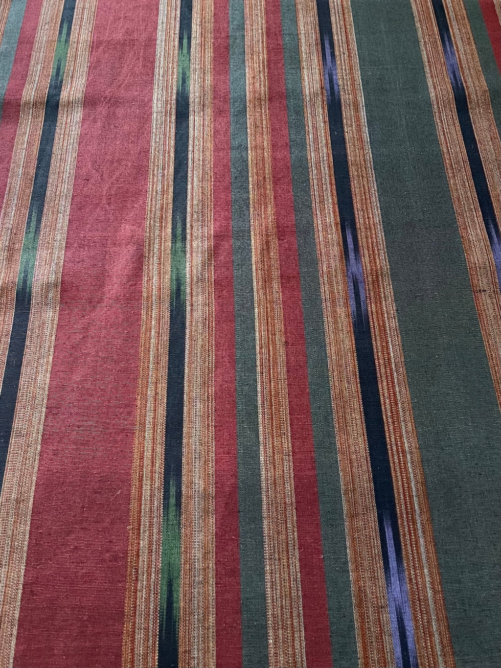 Shiny and colorful woven kutnu fabric by the yard. Silk and cotton 21" wide handmade fabric.