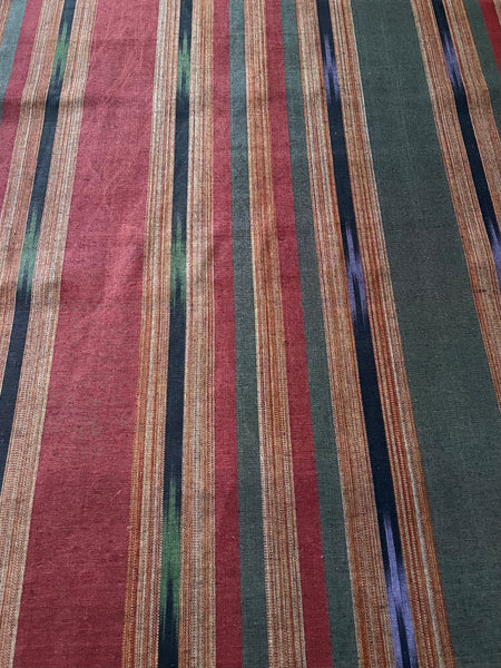 Shiny and colorful woven kutnu fabric by the yard. Silk and cotton 21" wide handmade fabric.