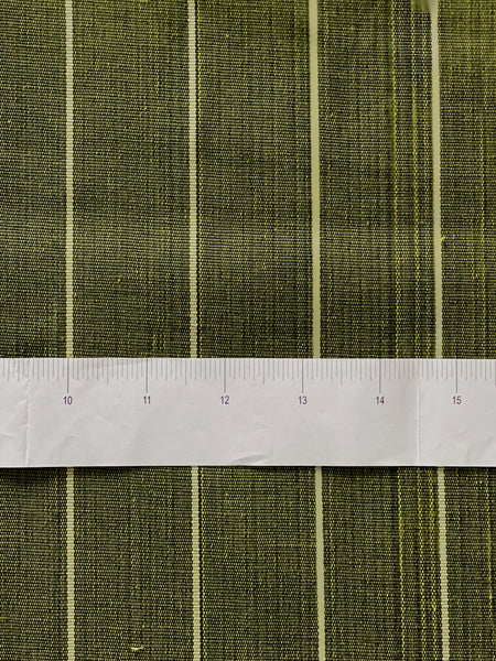 Striped Matte Green Fabric. Silk & Cotton Turkish Kutnu Fabric. 44” wide woven fabric by the yard.