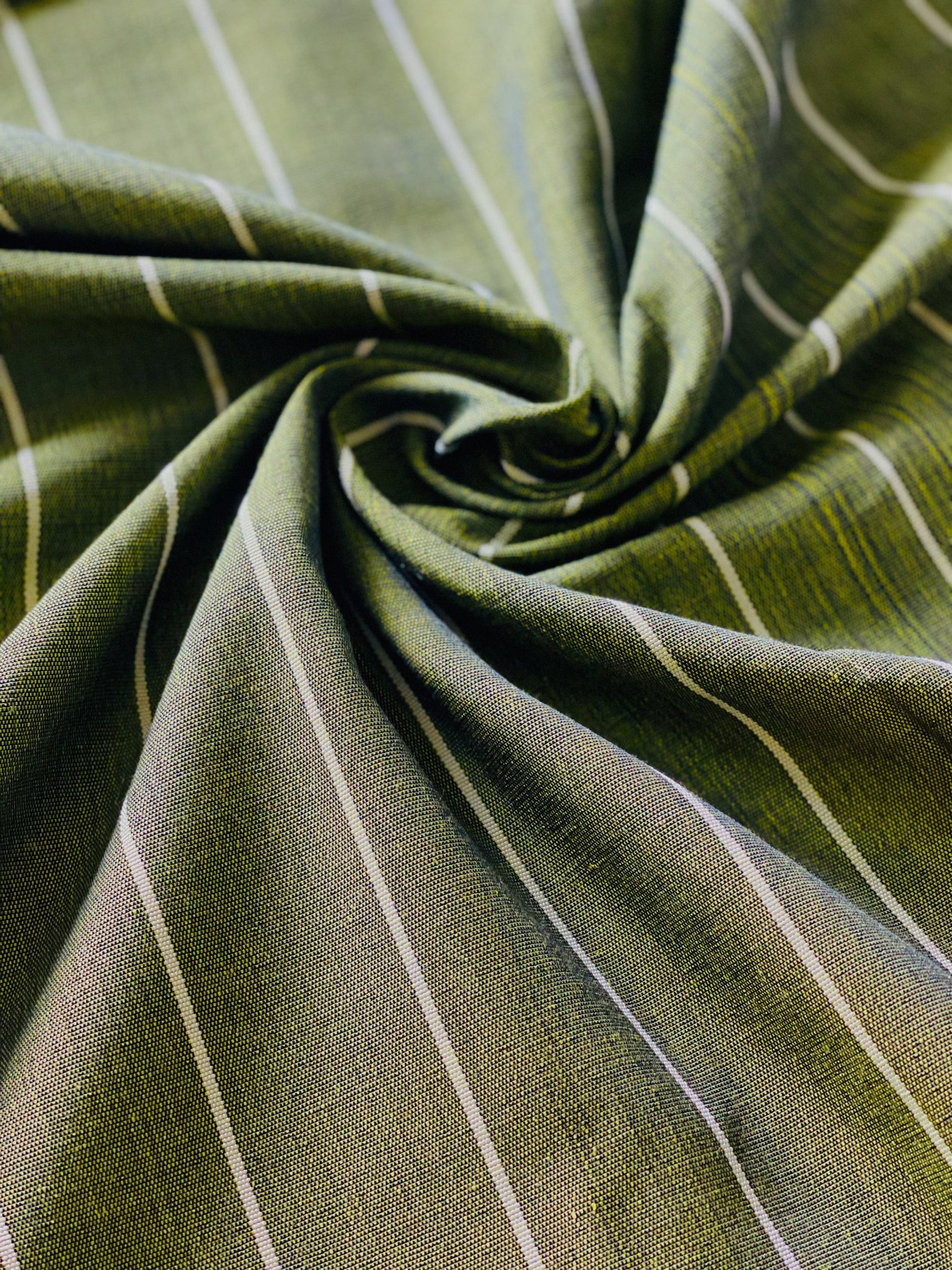 Striped Matte Green Fabric. Silk & Cotton Turkish Kutnu Fabric. 44” wide woven fabric by the yard.