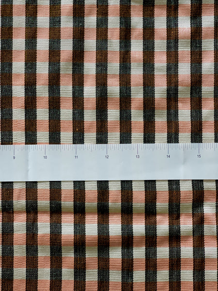 Turkish kutnu fabric by the yard. Orange-white-black plaid. 32”wide.