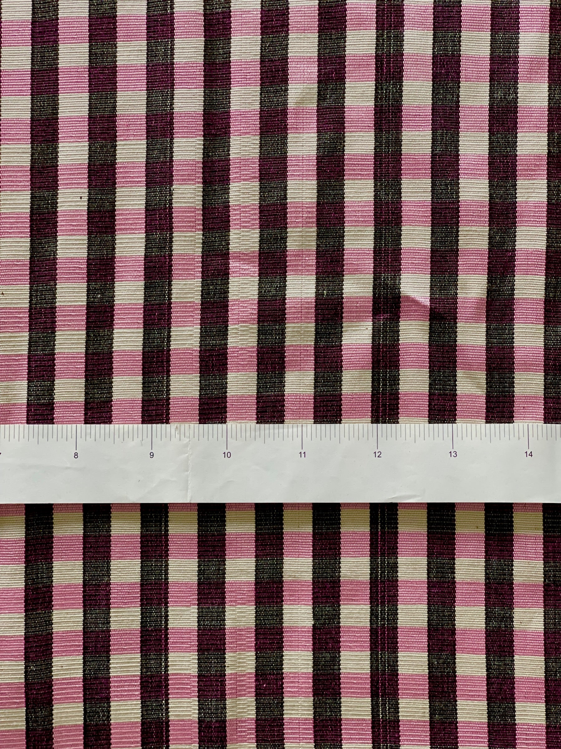Pink-white-black plaid Woven fabric. 32” wide Turkish kutnu fabric by the yard.