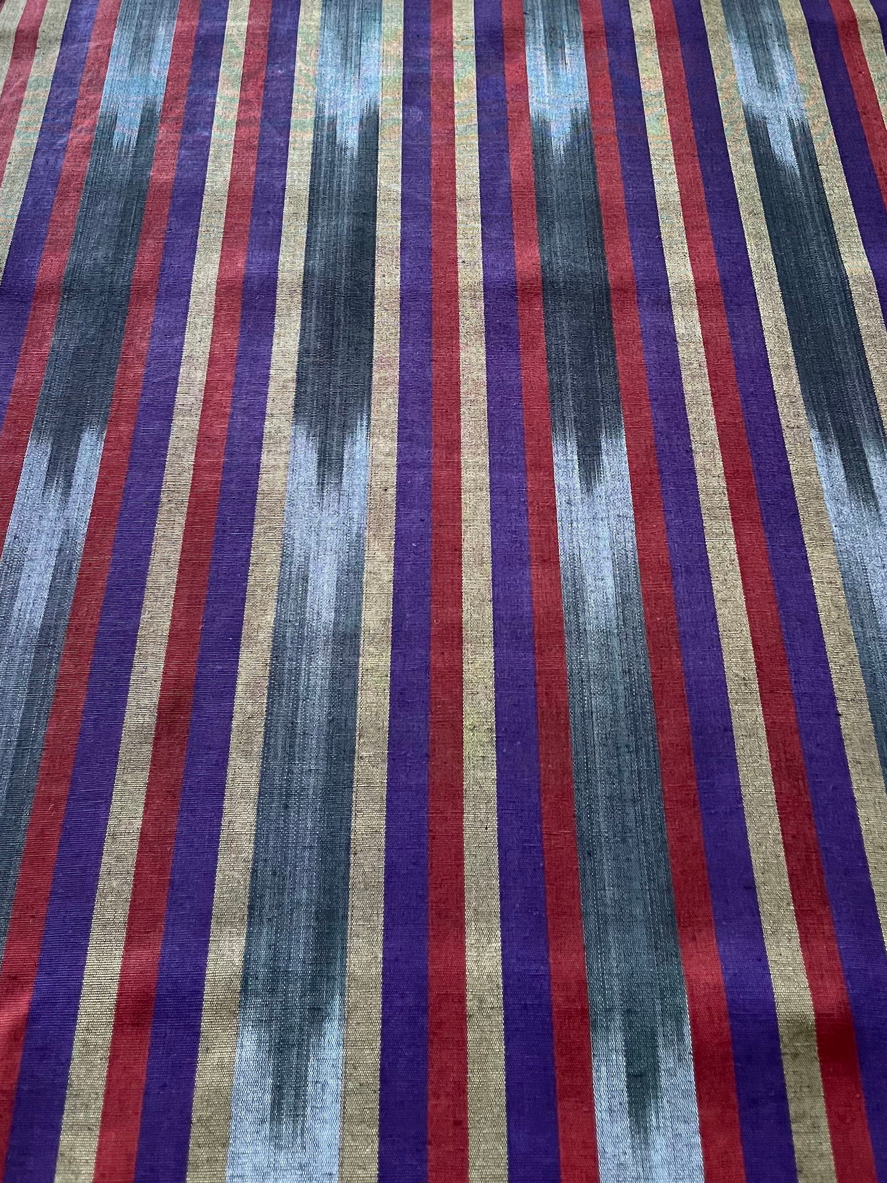 Multicolor woven silk and cotton historic Turkish kutnu fabric by the yard. 21" wide silk and cotton woven fabric.