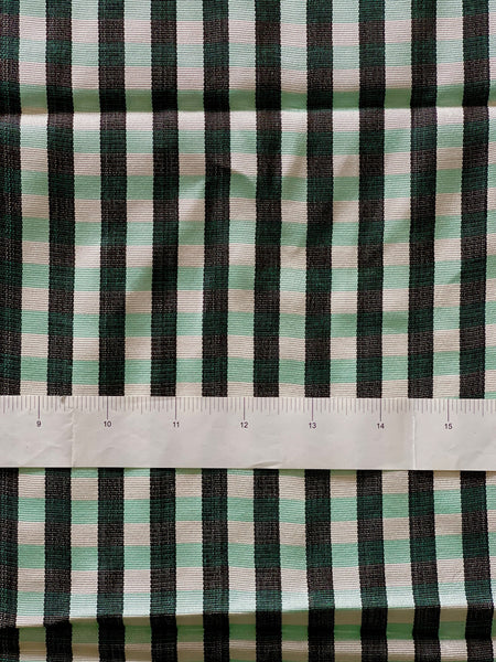 Turquoise-White-Black Plaid Woven Turkish fabric by the yard. 32” wide Historic Kutnu fabric.